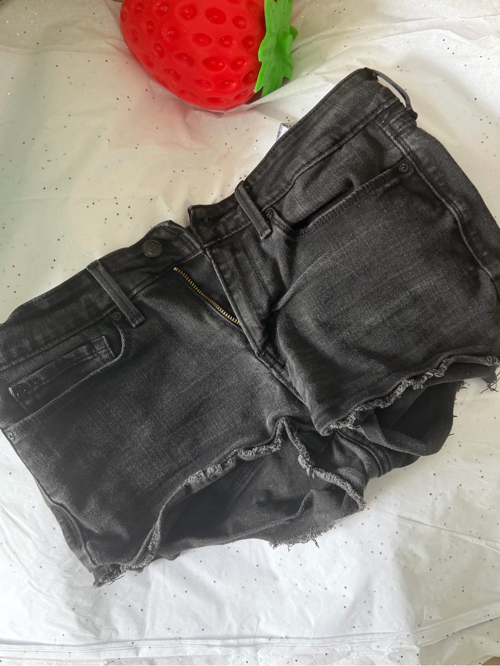 Levi's Black Frayed Hem Denim Shorts